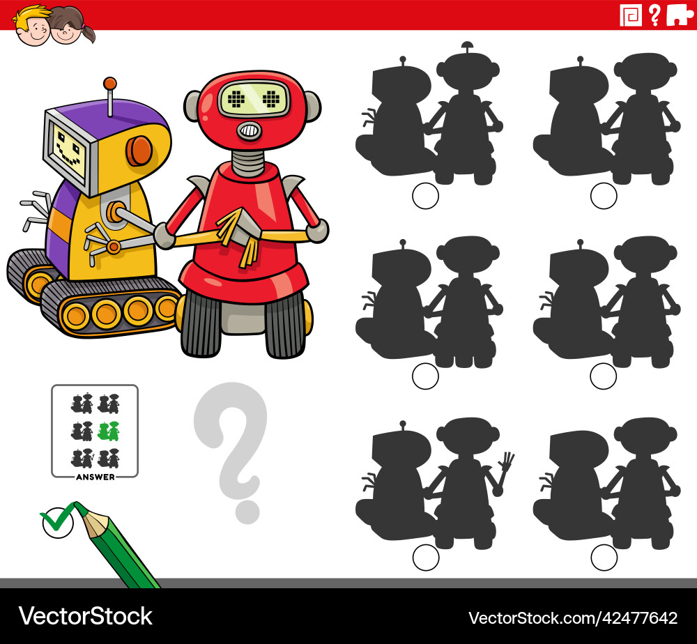 Differences shadow game with cartoon robot Differences shadow game with cartoon robot vector image