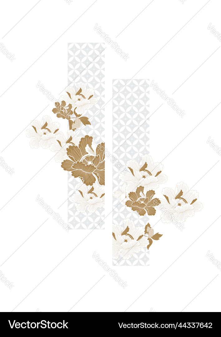 Hand drawn peony floral pattern with japanese Hand drawn peony floral pattern with japanese vector image