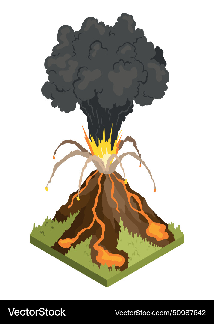 Isometric Natural Disaster Concept With Eruption Vector Image