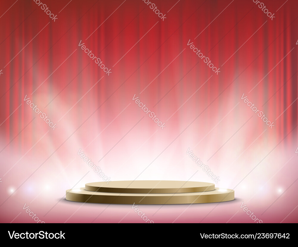 Spotlights illuminate a round stage vector image