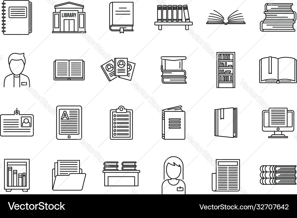 University library icons set outline style University library icons set outline style vector image