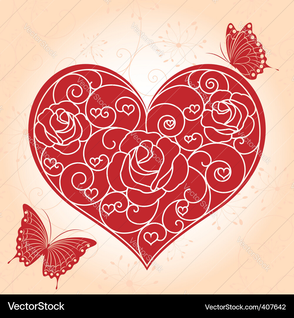 Valentine Hearts Floral Card Vector Image