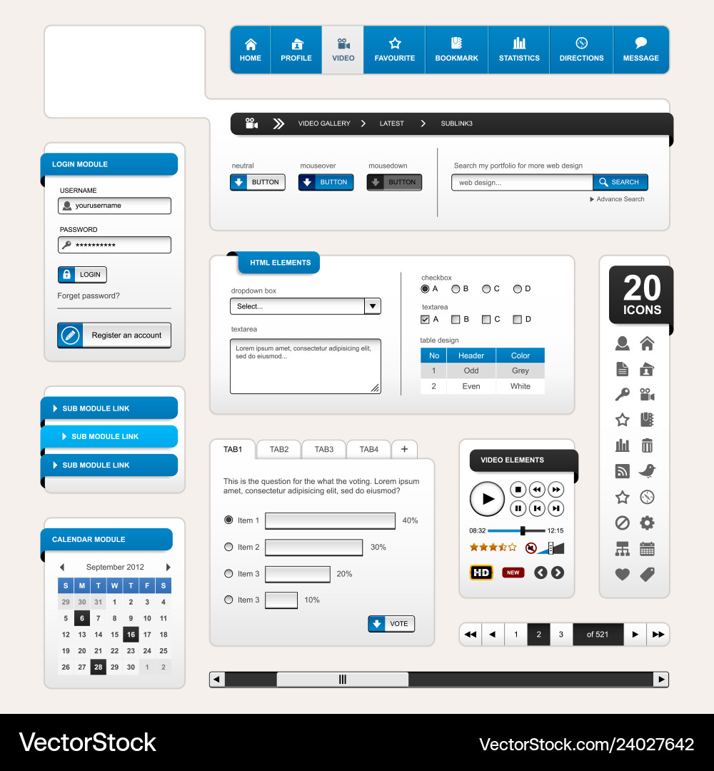 Web Element Kit - Modern Icons & Shapes Vector Image