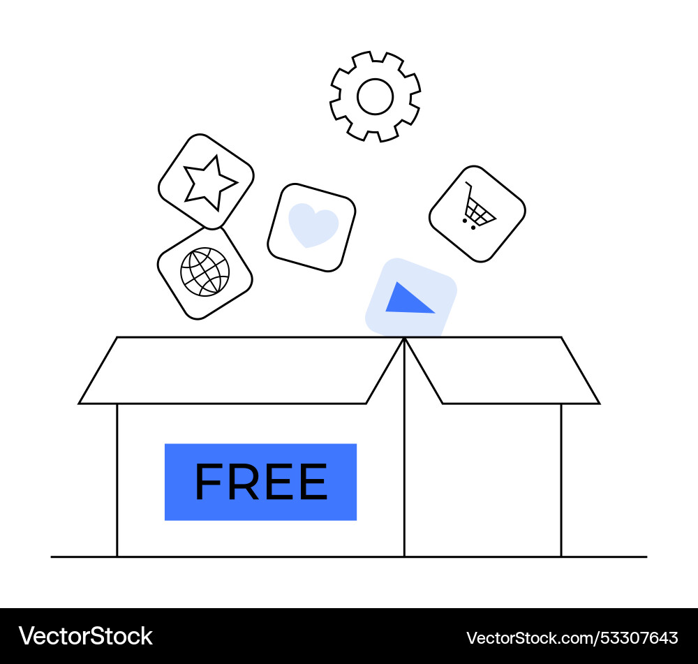 Box with free label unleashing various floating Box with free label unleashing various floating vector image