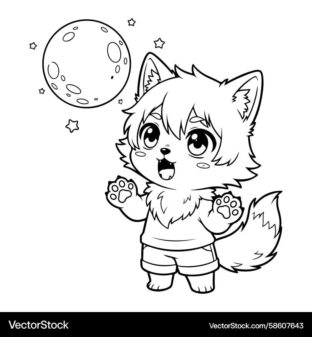 Cartoon werewolf looking at the moon coloring – Royalty-Free Vector |  VectorStock, image size:1000x1080