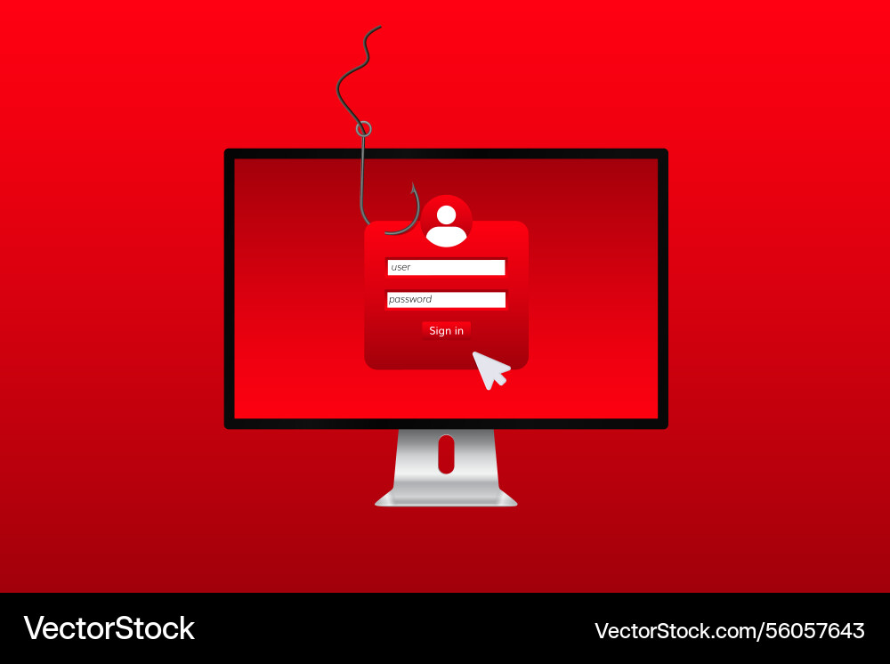 Computer screen displaying a phishing concept Vector Image