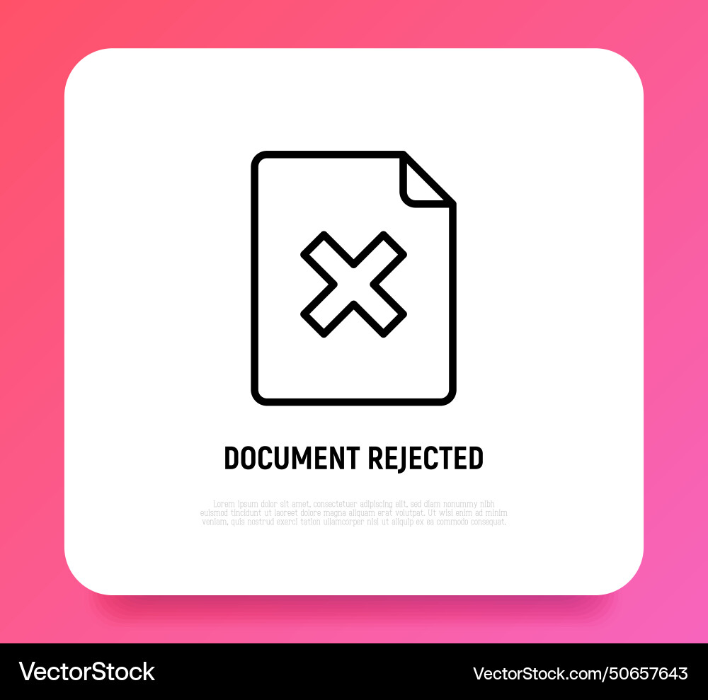 Document rejected sheet with cross mark thin Vector Image