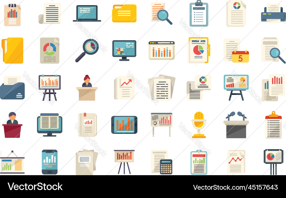 Report icons set flat performance chart Report icons set flat performance chart vector image