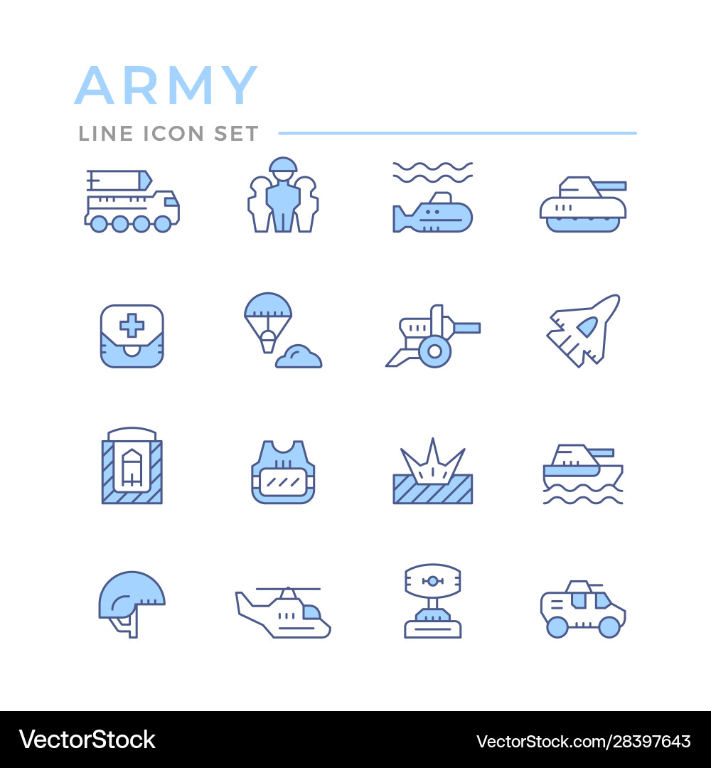 Set color line icons army Set color line icons army vector image