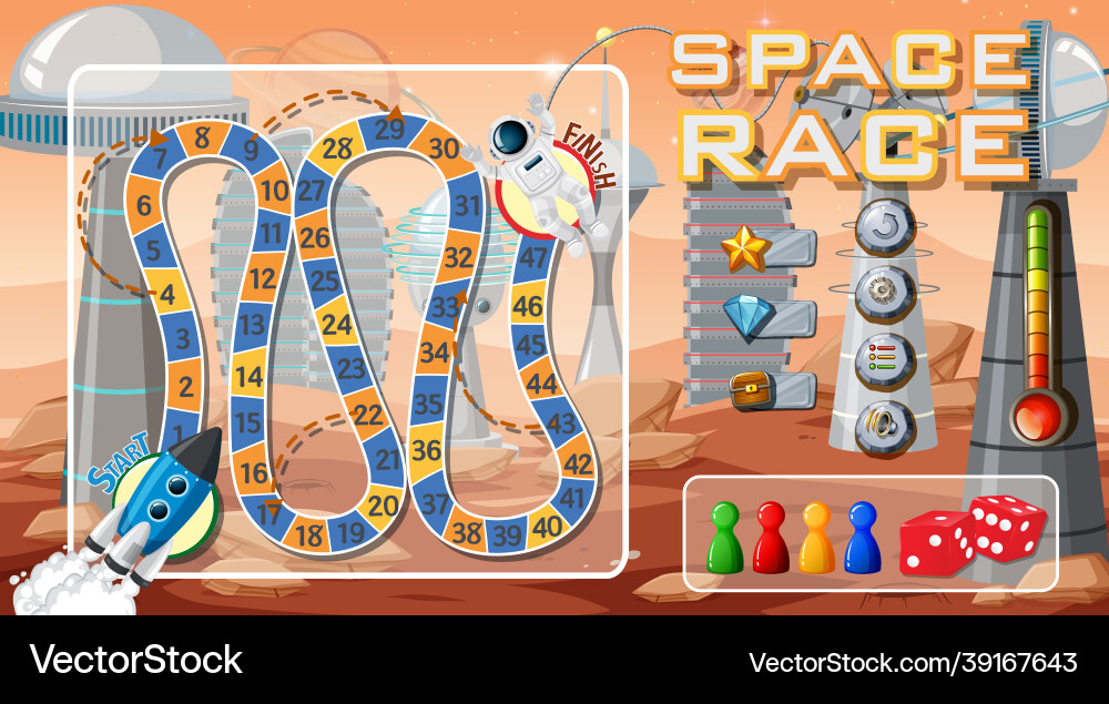 Snake and ladders game template with space theme Snake and ladders game template with space theme vector image
