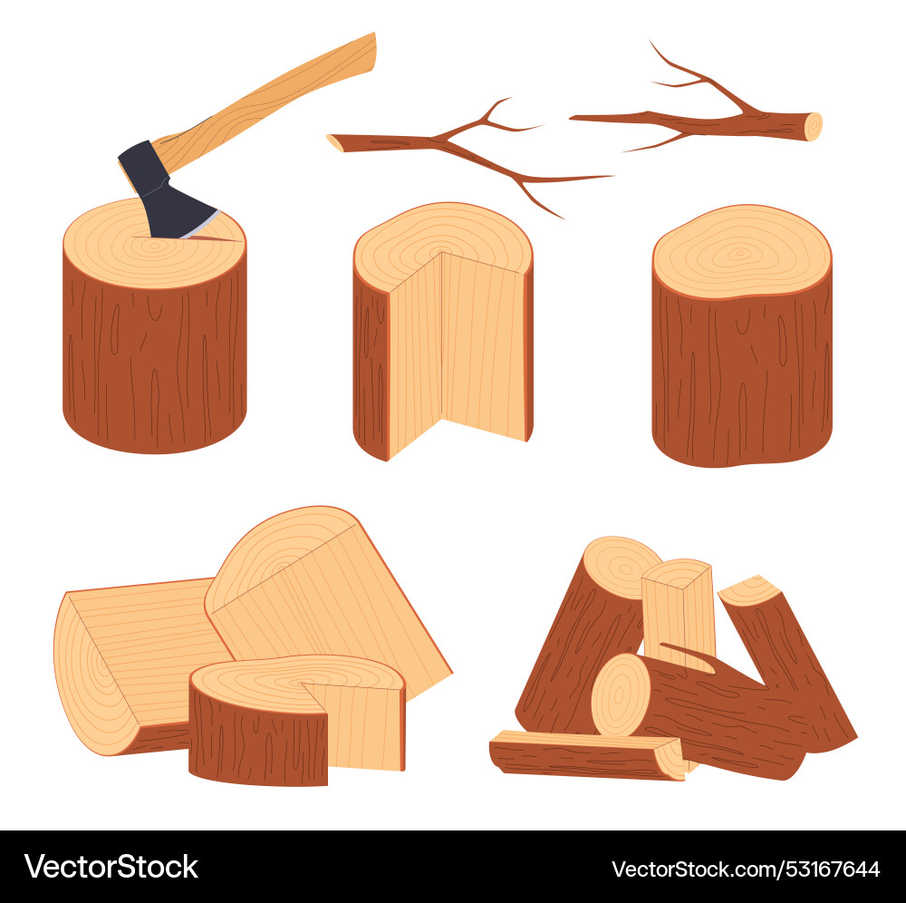 A set of wooden logs boards wood harvesting A set of wooden logs boards wood harvesting vector image