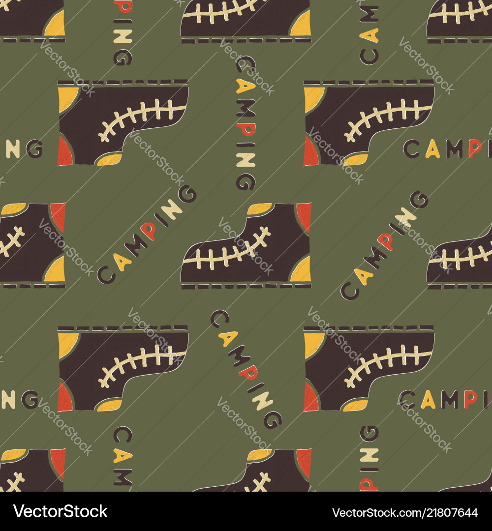 Camping boot seamless pattern mixed flat Camping boot seamless pattern mixed flat vector image