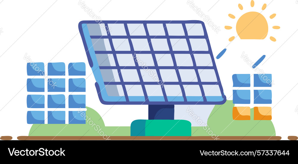Ground-mounted solar panel array for large scale vector image