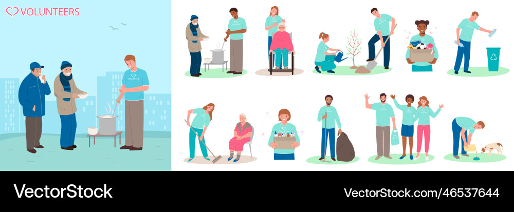 Volunteering flat composition set Royalty Free Vector Image