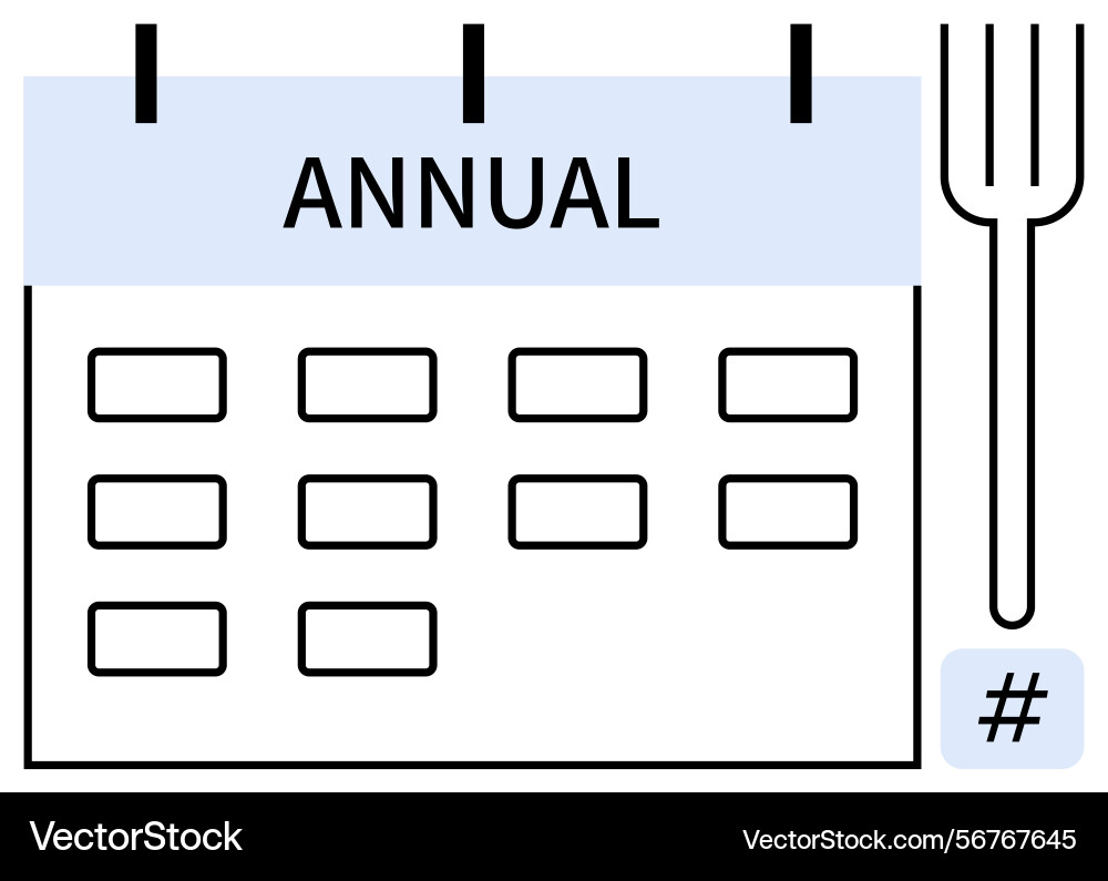 Annual event calendar with fork and metadata tag vector image