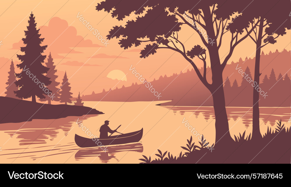 Forest lake kayaking at dusk design generative ai vector image
