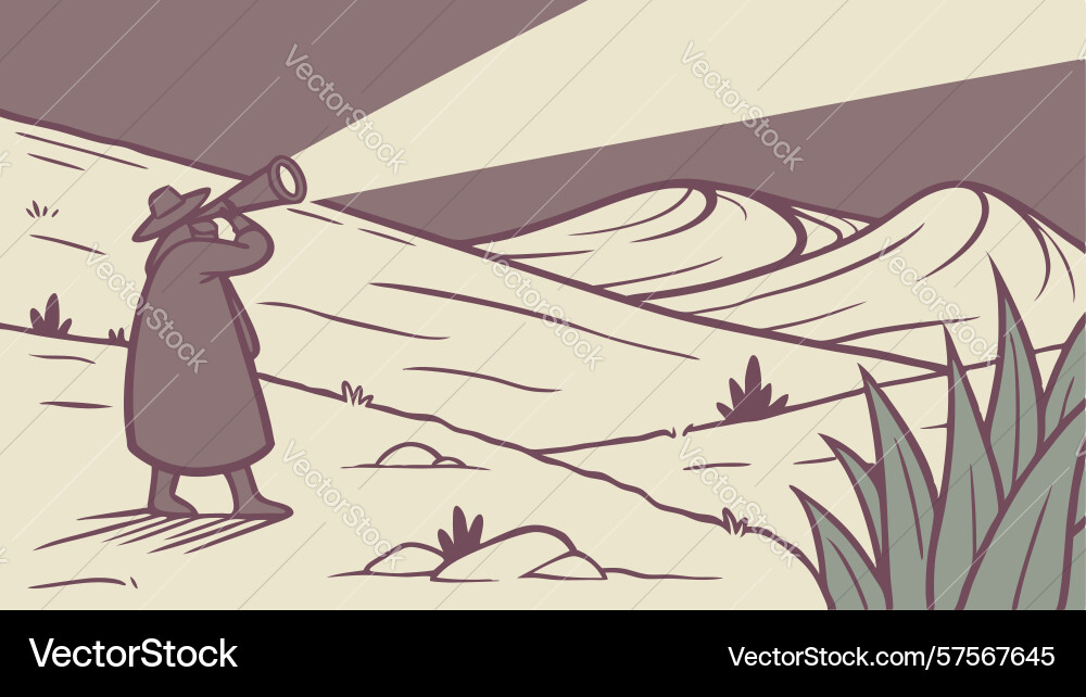 Observer with telescope on dune design generative Vector Image
