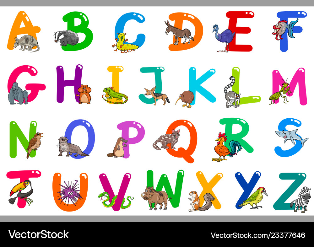 Cartoon alphabet with happy animal characters Cartoon alphabet with happy animal characters vector image