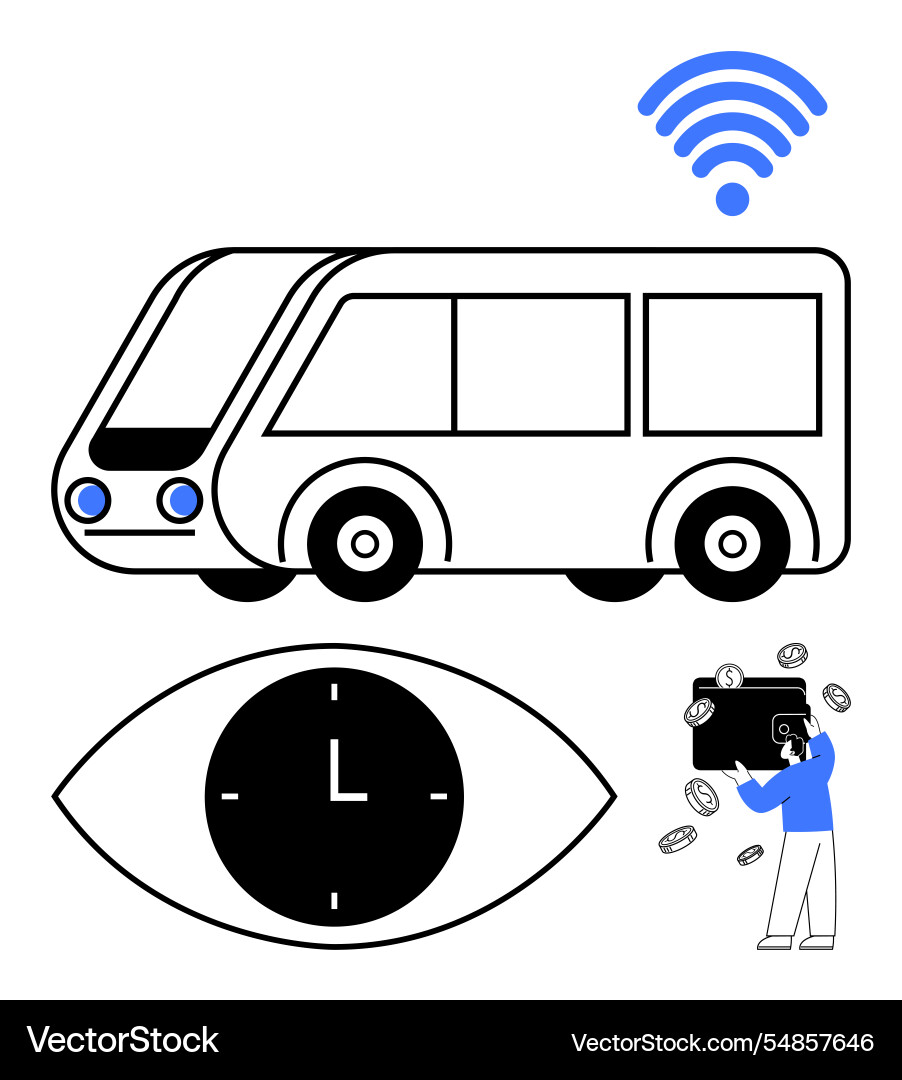 Futuristic bus with wireless time monitoring Futuristic bus with wireless time monitoring vector image