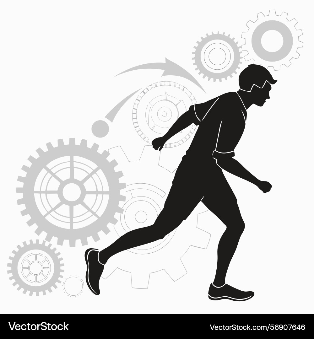 Man running gears technology progress speed Vector Image