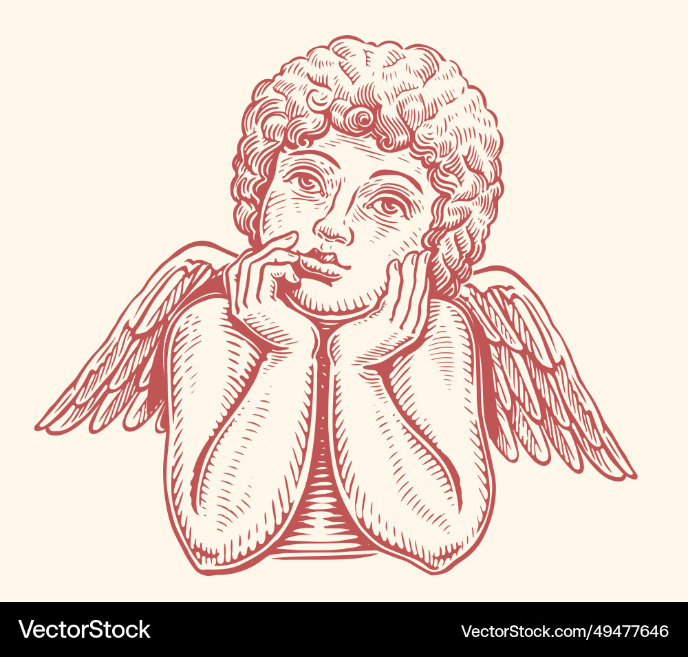 Pensive cute angel child baby with wings vector image