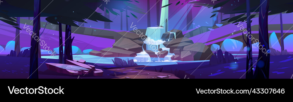 Wasserfall Jet in der Nacht Wald Cartoon Landschaft Wasserfall Jet in der Nacht Wald Cartoon Landschaft vektorbild