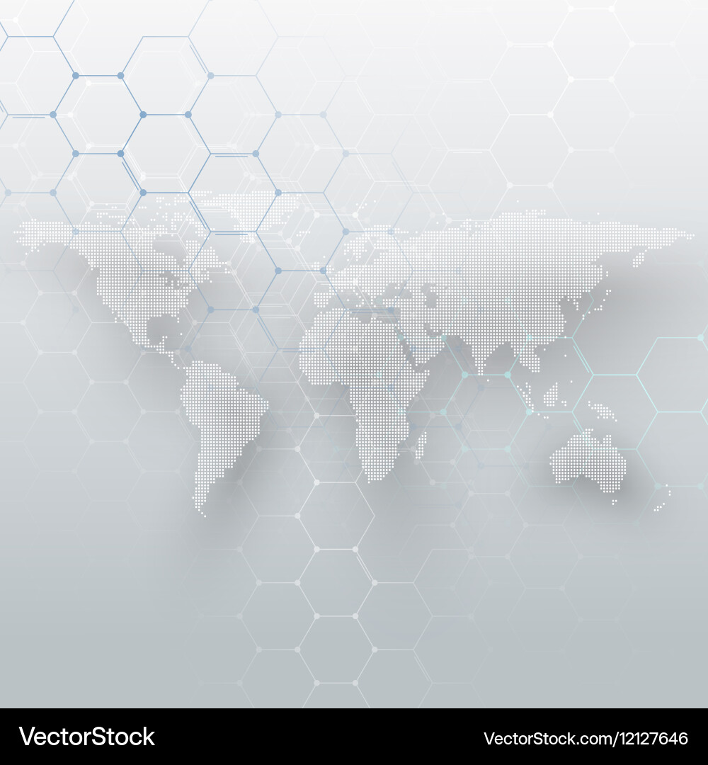 White dotted world map connecting lines and dots Vector Image