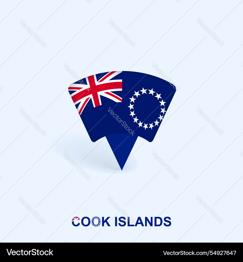 Cook islands flag map pointer design with shadow Cook islands flag map pointer design with shadow vector image