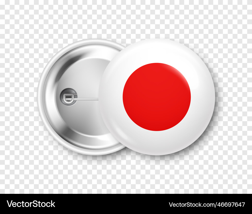 Realistic button badge with printed japanese flag Realistic button badge with printed japanese flag vector image