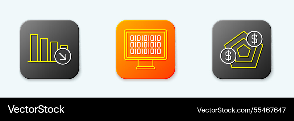 Set line financial growth decrease binary code Set line financial growth decrease binary code vector image