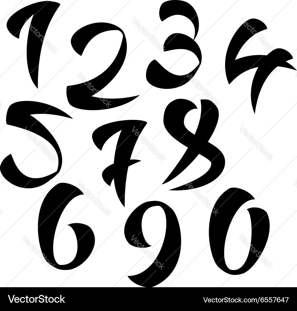 Set of calligraphic ink numbers design vector image