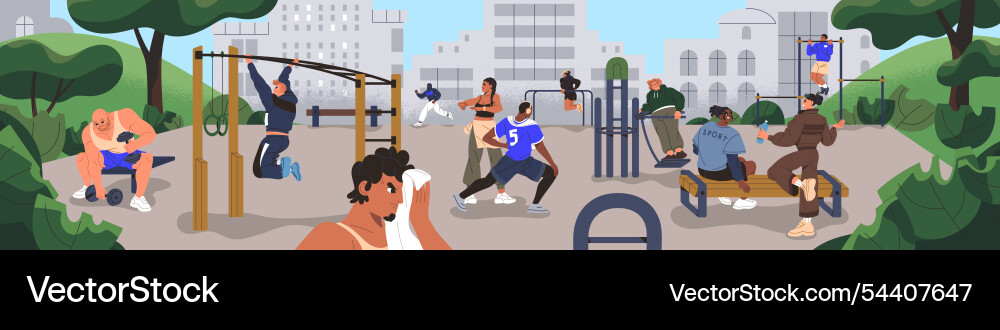 Street workout panorama people training on sport Street workout panorama people training on sport vector image