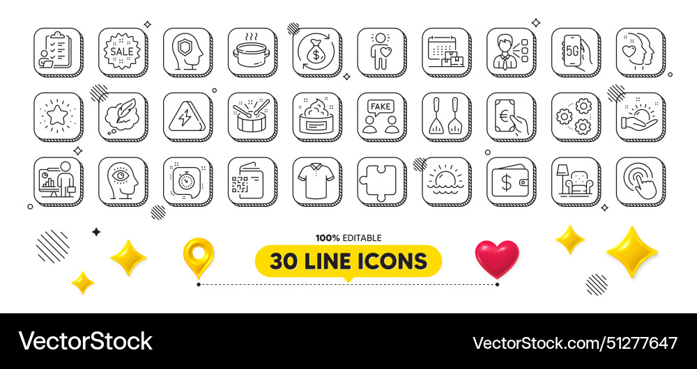 T-shirt qr code and click line icons pack Vector Image