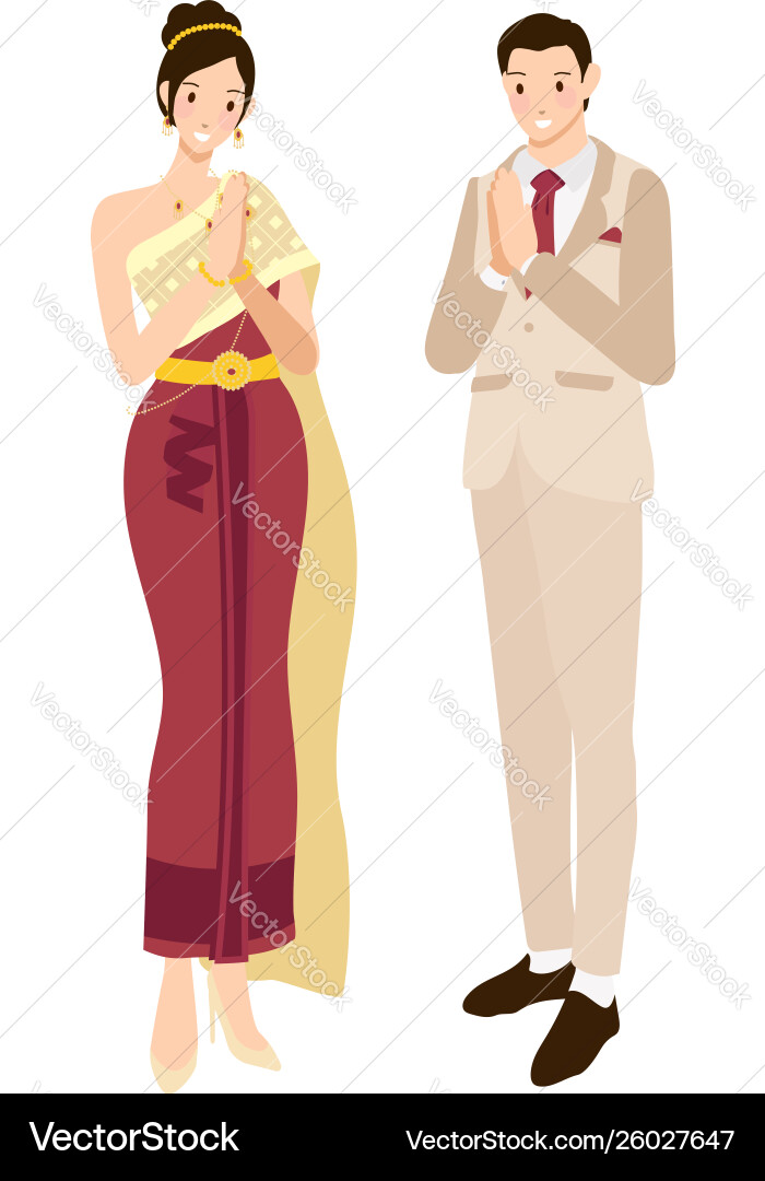 Thai Hochzeitspaar Grüße im traditionellen Licht Thai Hochzeitspaar Grüße im traditionellen Licht vektorbild