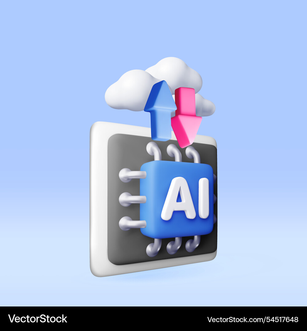 3d ai chip with arrows in clouds Vector Image
