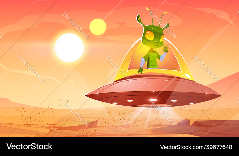 Alien in Spaceship Over Mars vector image