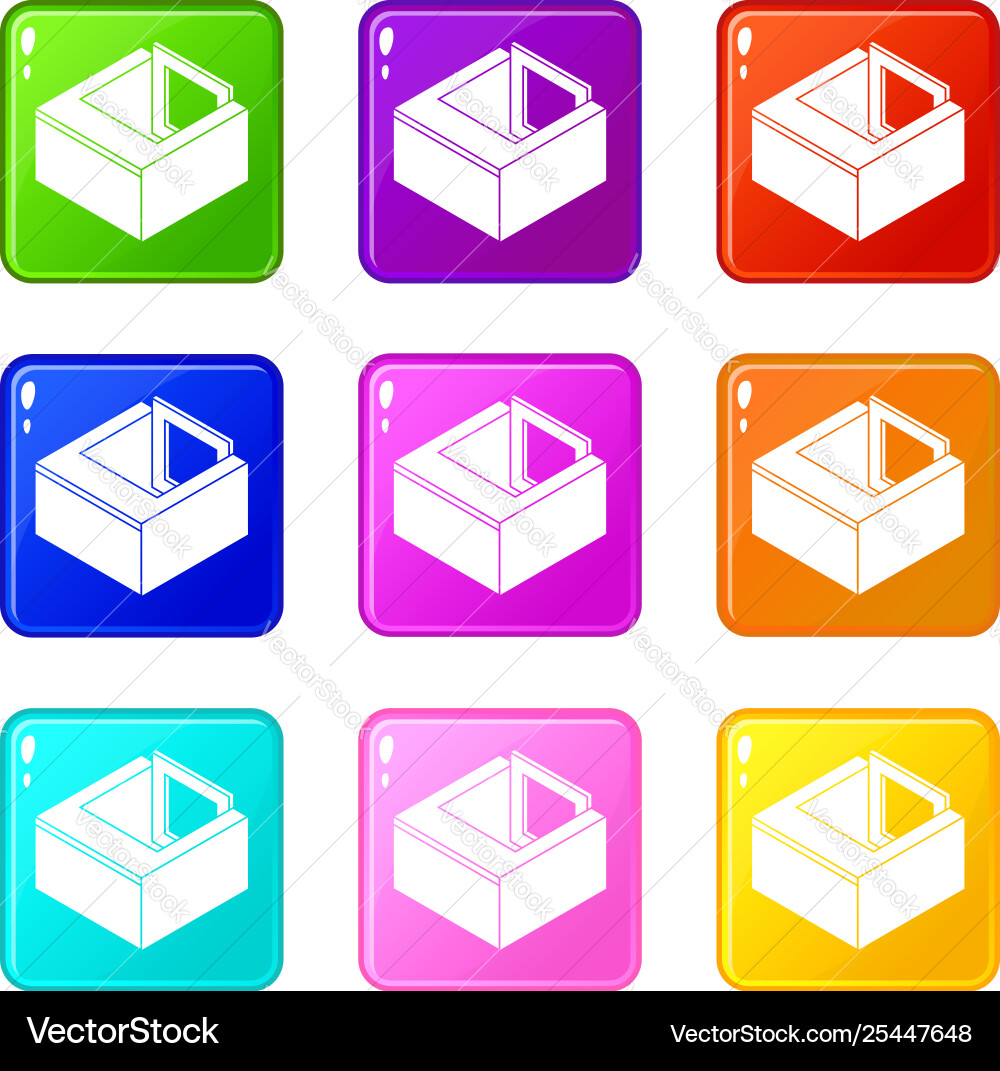 Basement window frame icons set 9 color collection Vector Image