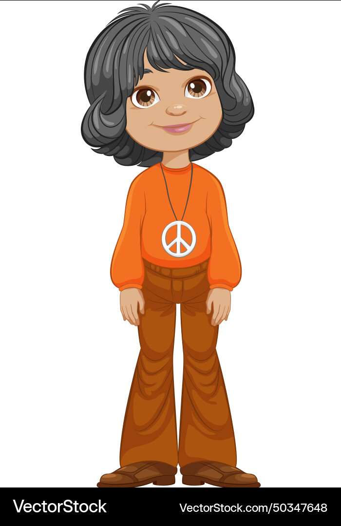 Cartoon girl with peace sign necklace smiling vector image