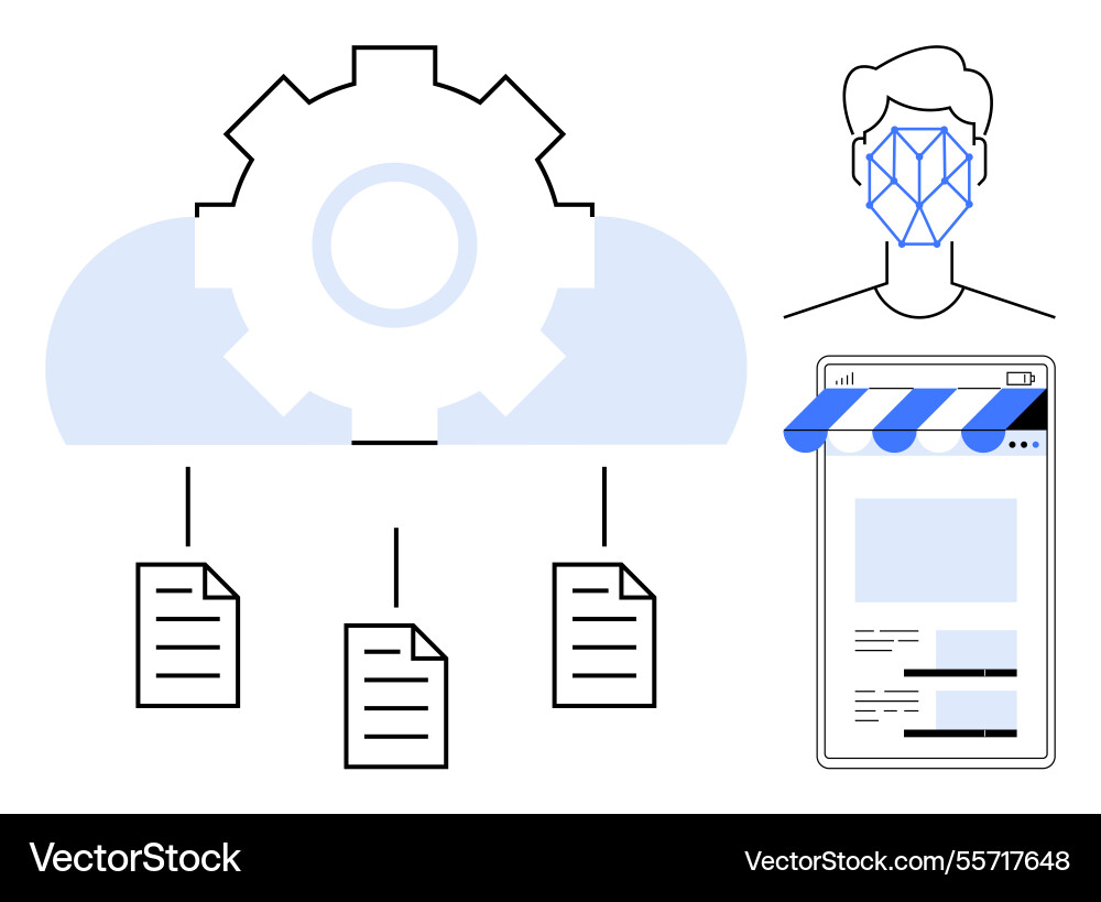 Cloud-based file management with ai facial Vector Image