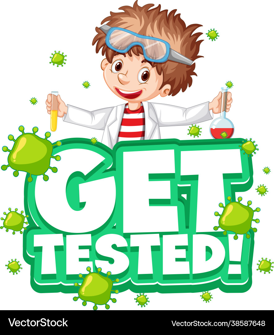 Get tested font in cartoon style with scientist Get tested font in cartoon style with scientist vector image