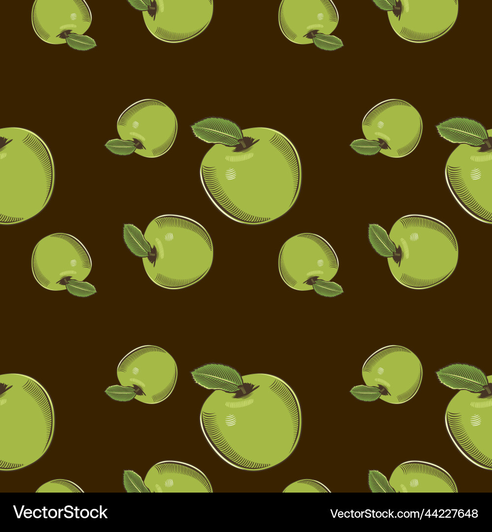 Seamless pattern with green apples on a dark vector image