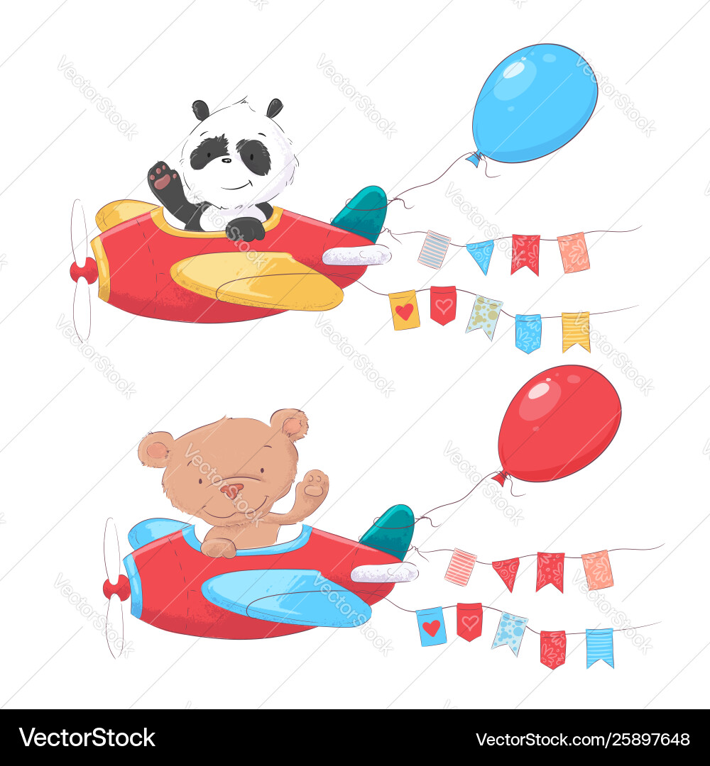 Set cartoon cute animals panda and bear