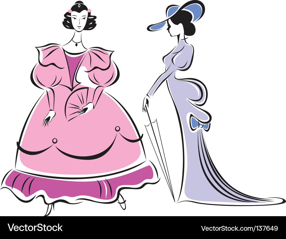 Elegant Historical Dresses Vector Image