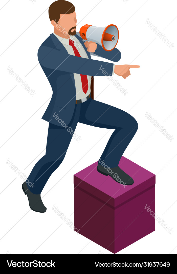 Isometric businessman isolated on write creating Vector Image