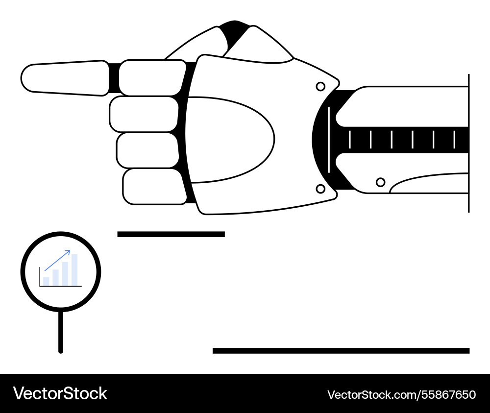 Robotic hand pointing with magnifier highlighting Robotic hand pointing with magnifier highlighting vector image