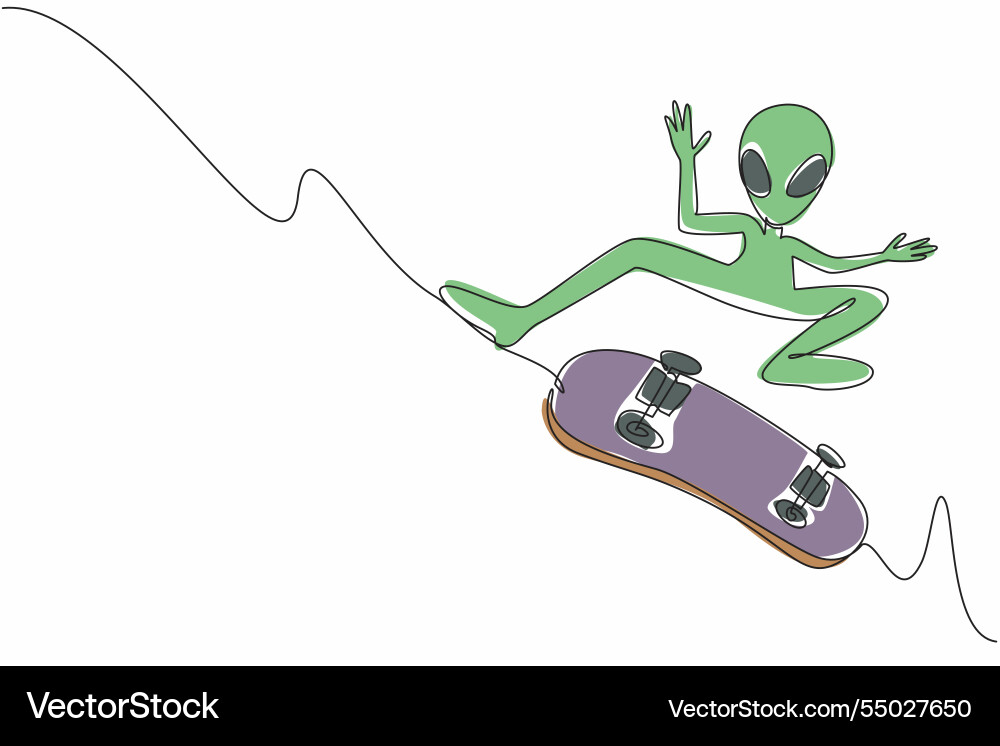 Single continuous line drawing alien is playing Single continuous line drawing alien is playing vector image