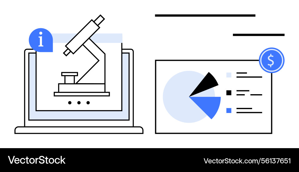 Digital research and data analysis with microscope Digital research and data analysis with microscope vector image