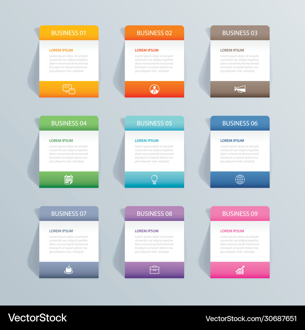 Infographics rectangle paper index with 9 data Vector Image