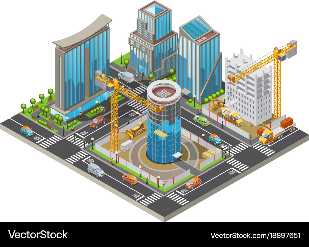 Isometric Construction City Royalty Free Vector Image