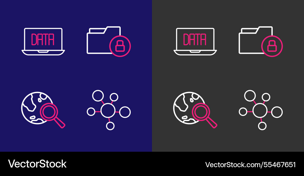 Set line mind map infographic search globe folder Vector Image